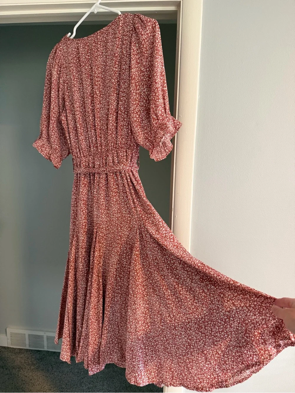 orange creek Rose-Mauve Floral Midi Dress with Tie Waist - Picture 3 of 3